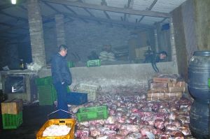  警方現(xiàn)場查獲的大量病死豬肉及“問題”腌臘制品。 沙區(qū)警方供圖