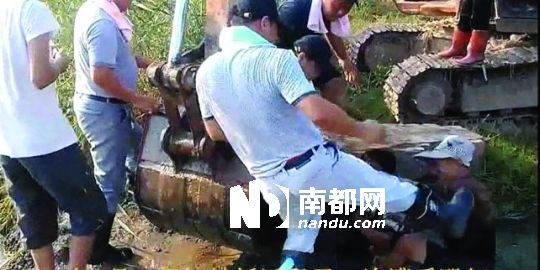 幾名戴黑帽的男子將一名老人推入水塘，后反復(fù)腳踹。