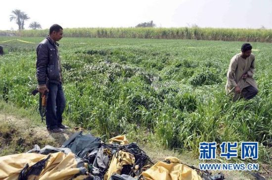 2月26日，在埃及旅游城市盧克索附近，當(dāng)?shù)匕踩藛T在發(fā)生熱氣球爆炸事故的現(xiàn)場查看。