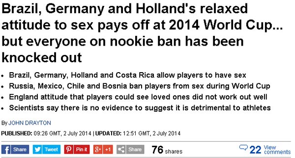 賽前下達禁欲令的球隊已經(jīng)全部遭到淘汰 賽前下達禁欲令的球隊已經(jīng)全部遭到淘汰