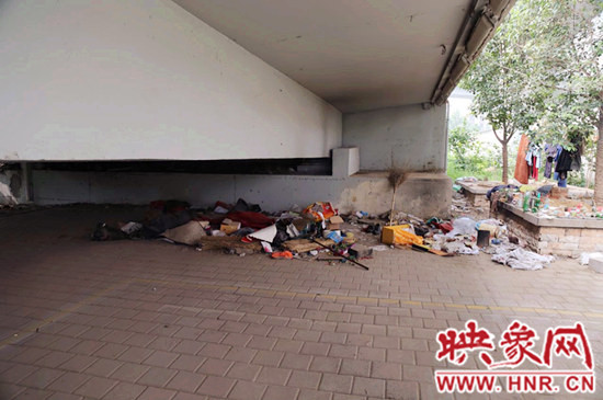 流浪漢在高架橋下居住，靠撿垃圾為生。