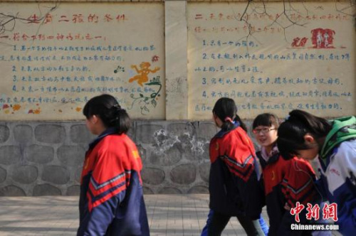 資料圖：“生育二孩條件”宣傳墻。中新社發(fā) 韋亮 攝