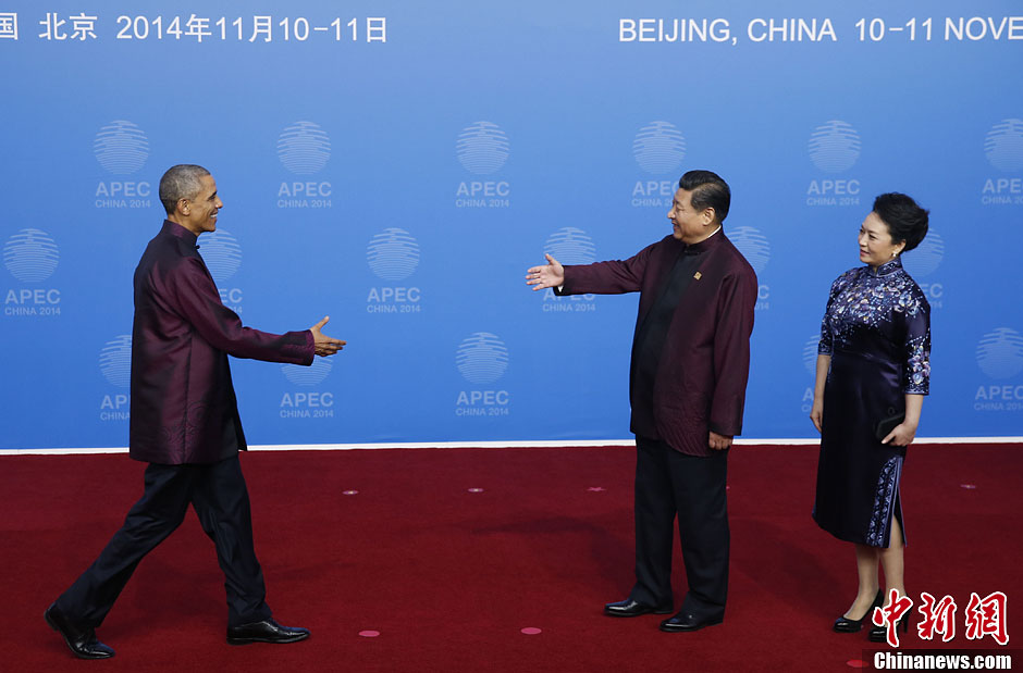 圖為習近平夫婦歡迎美國總統(tǒng)奧巴馬。中新社發(fā) 杜洋 攝