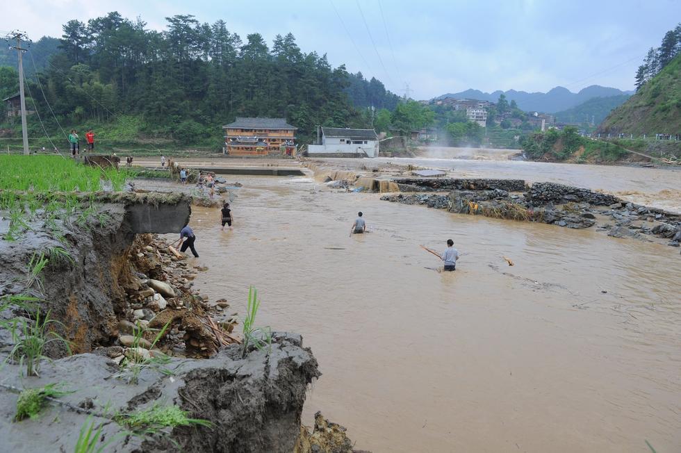 貴州雷山遭暴雨襲擊 村民在洪水中淡定撈魚 貴州雷山遭暴雨襲擊 村民在洪水中淡定撈魚