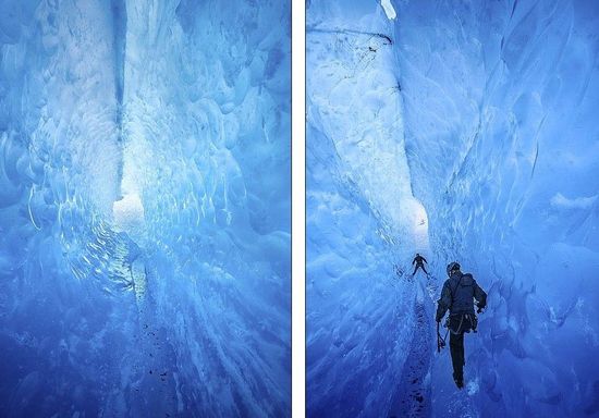 梅里格特別喜歡探索冰川。當太陽高高升起后，可以看到冰反射出的壯觀美景。