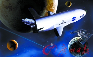 　美國X—37B宇宙飛船在太空中。（合成圖片）